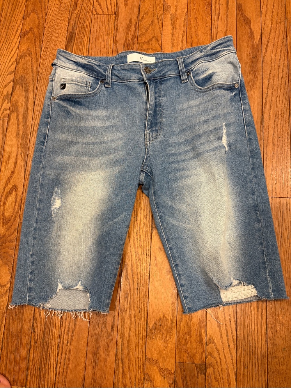 Kancan Women's Distressed Light Blue Denim Bermuda Shorts 13